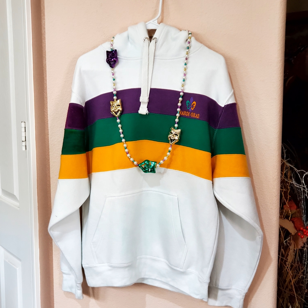 Mardi Gras Rare Classic Hoodie Medium Unisex 42"  Includes Mardi Gras Beads